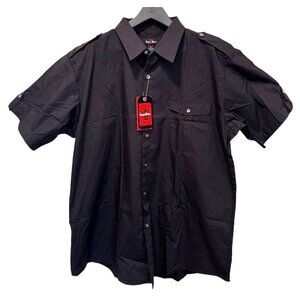 Regal Wear Short Sleeve Button Up Shirt Black 100% Cotton Men's 4XL